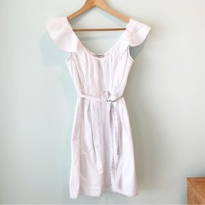 Banana Republic White 2011 Pleated Ruffle Flutter Sleeve Dress 0